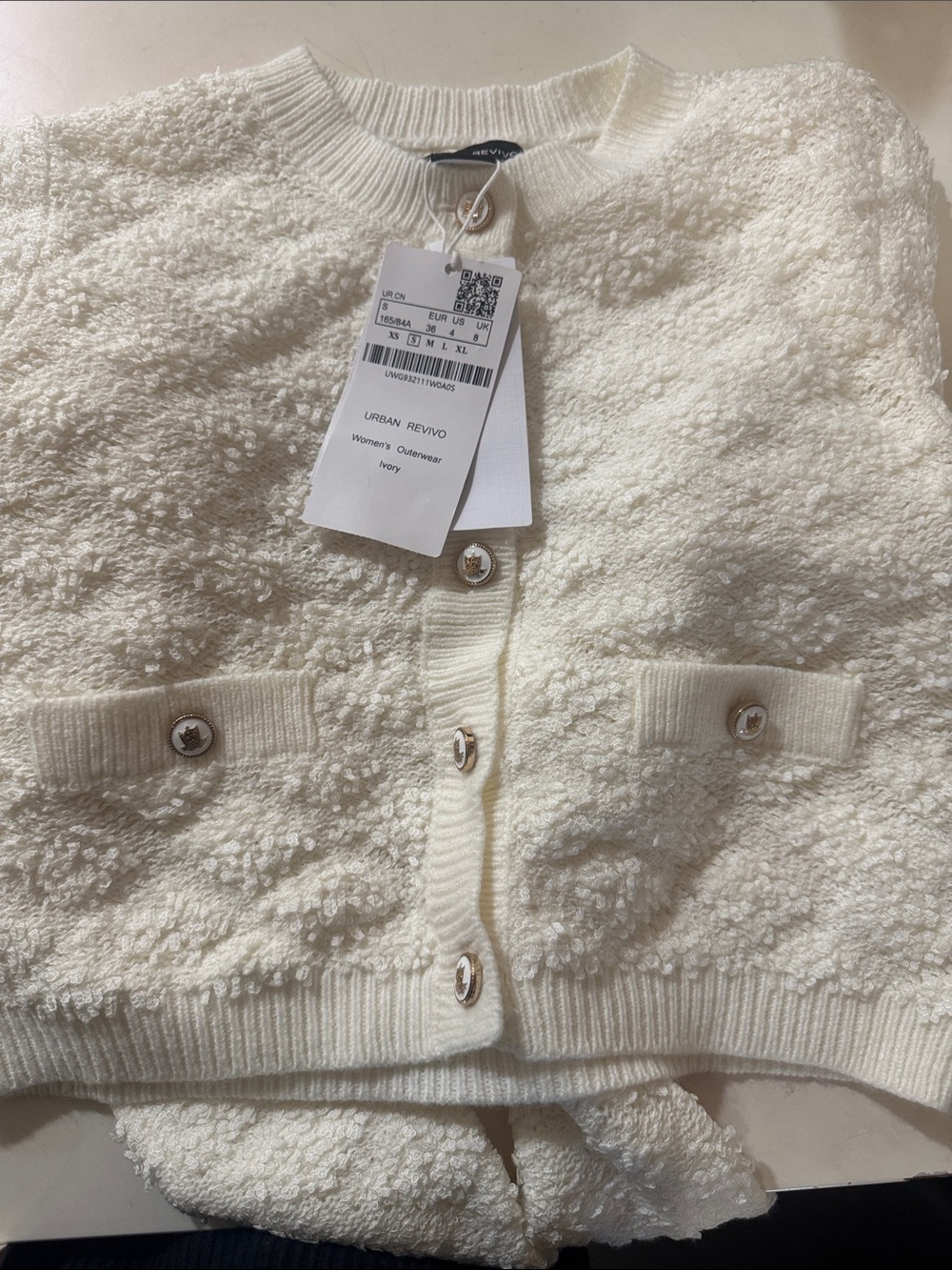 Urban Revivo Ivory Bouclé Button Cardigan